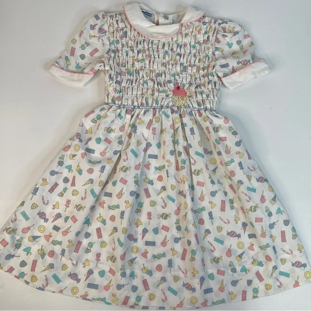 Vintage 80s Polly Flinders Smocked Dress Size 10